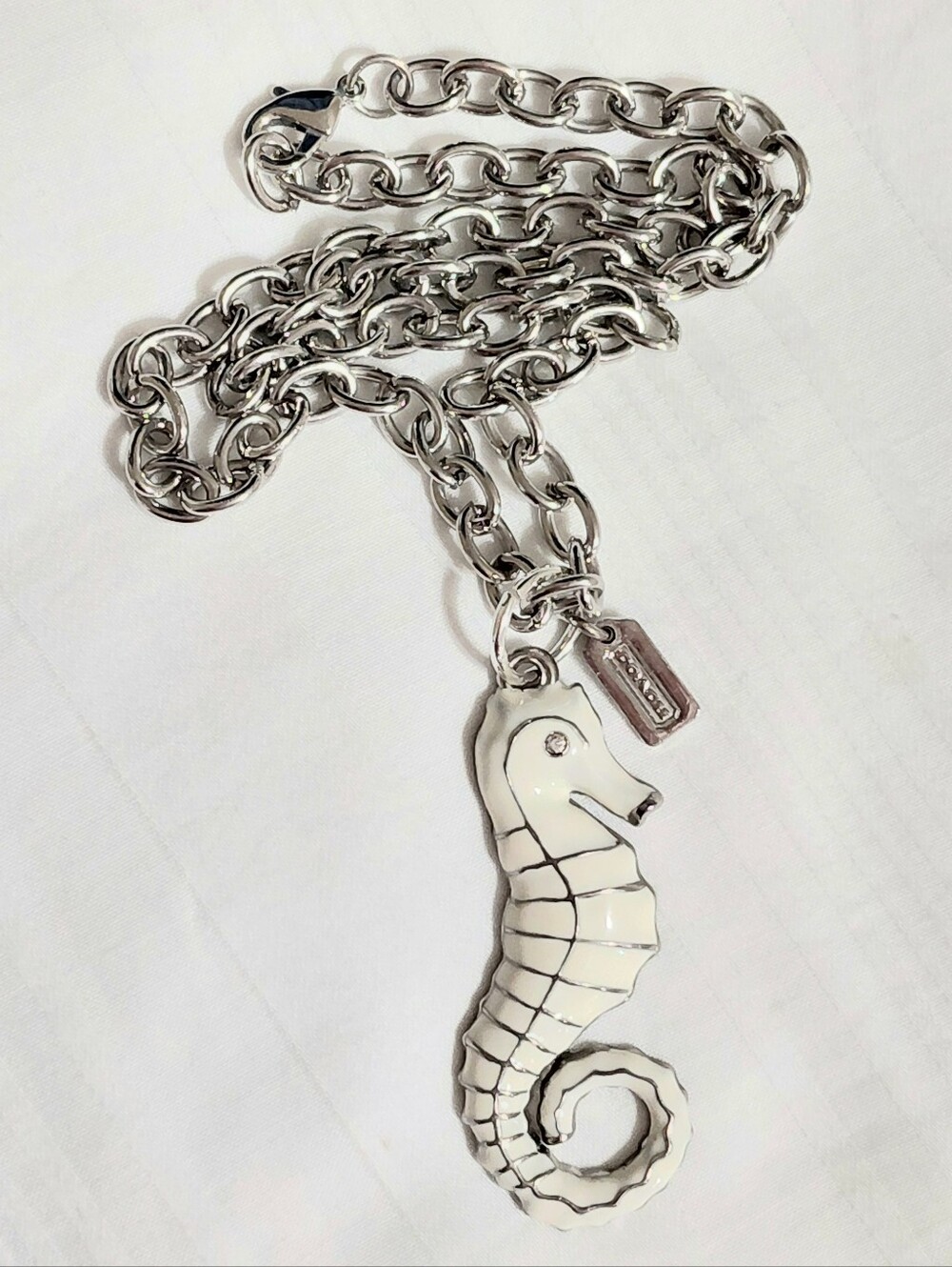 Coach Seahorse Necklace Silver White